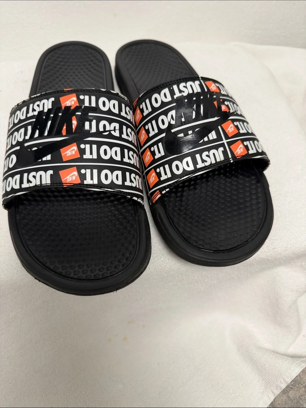 Nike Benassi JDI Print Men's Slide Sandals Black Orange Size 14